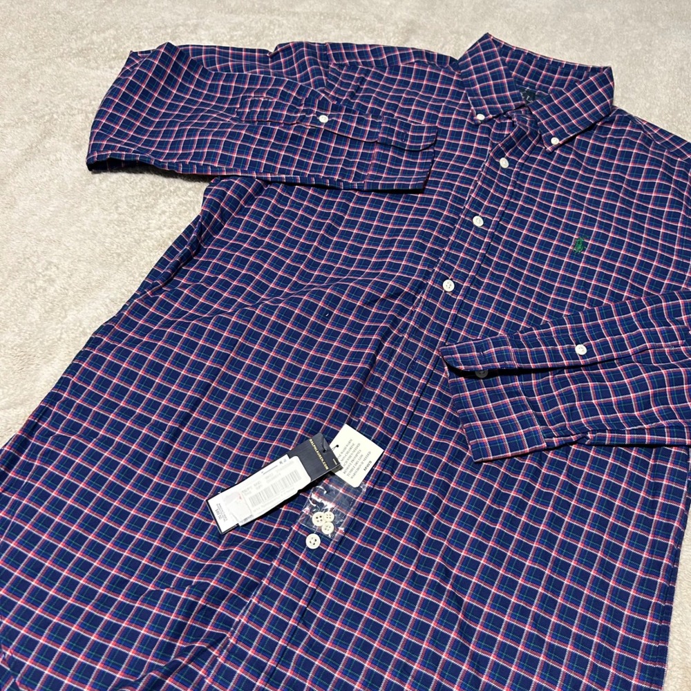 NWT Ralph Lauren Button Down Shirt Mens S Blue Plaid Classic Fit Long Sleeve
